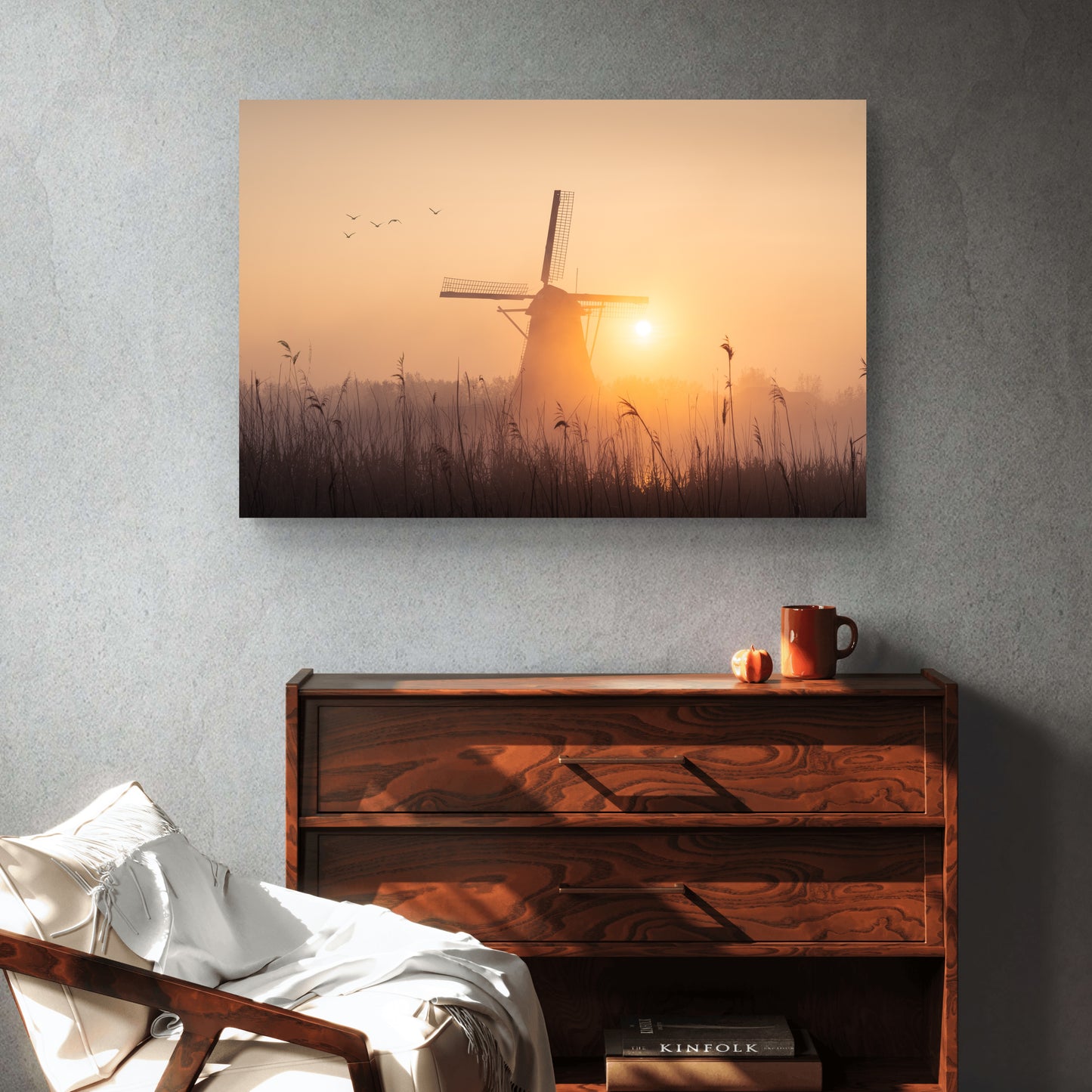 1 van de molens van Kinderdijk tijdens een adembenemde zonsopkomst