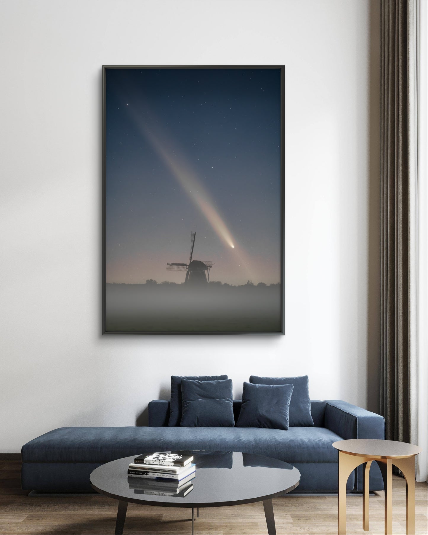 Dibond print: "Komeet scheert langs oer Hollandse molen"