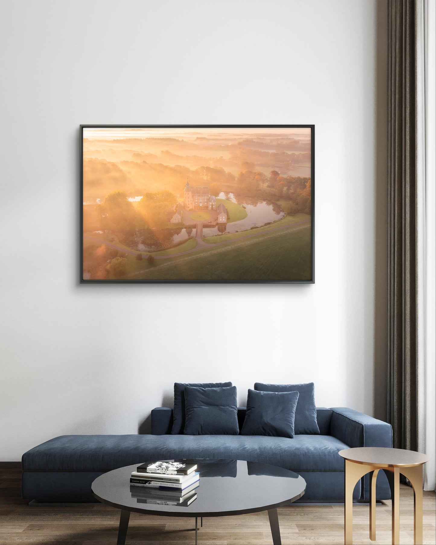 Dibond print: "Mistige zonsopkomst kasteel Rechteren vanuit de lucht"