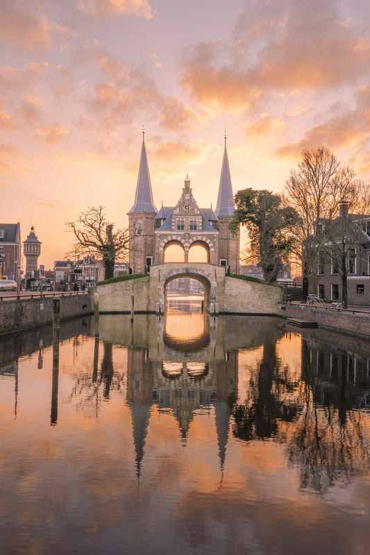 Dibond print: "Zonsondergang waterpoort Sneek"