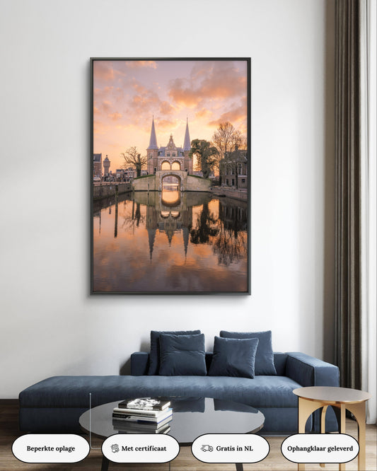 Dibond print: "Zonsondergang waterpoort Sneek"